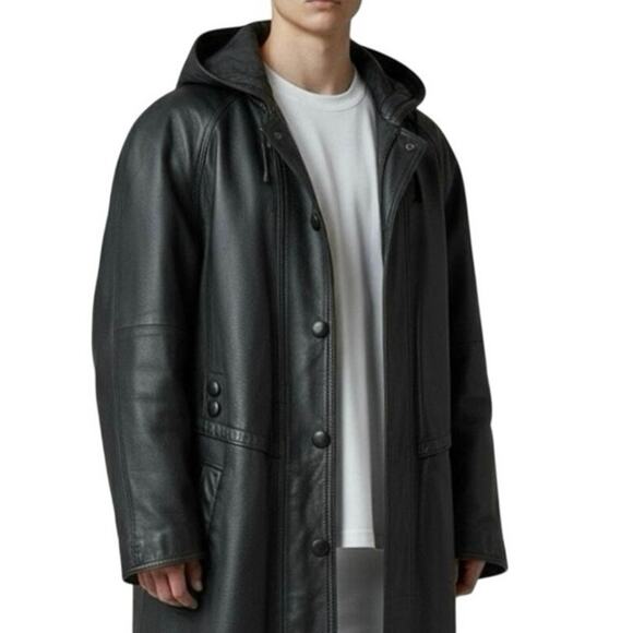 Middlebrook park VTG leather jacket black hooded 90s grunge Y2K men's L large
